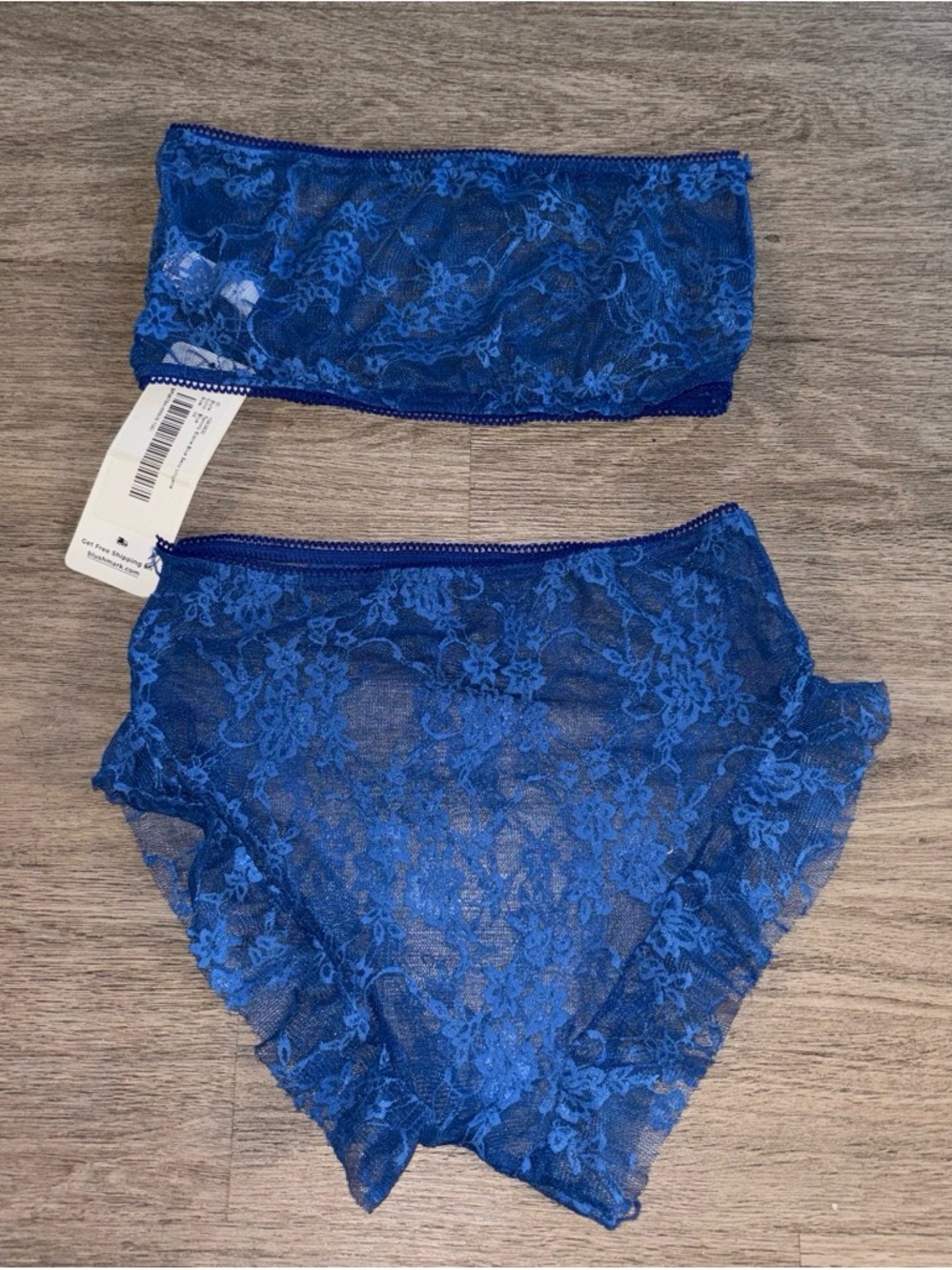 Lace Bandeau & High-Waist Brief Set - Royal Blue